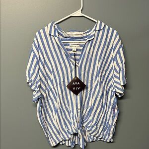 Ava & Viv Striped Blue and White Top women